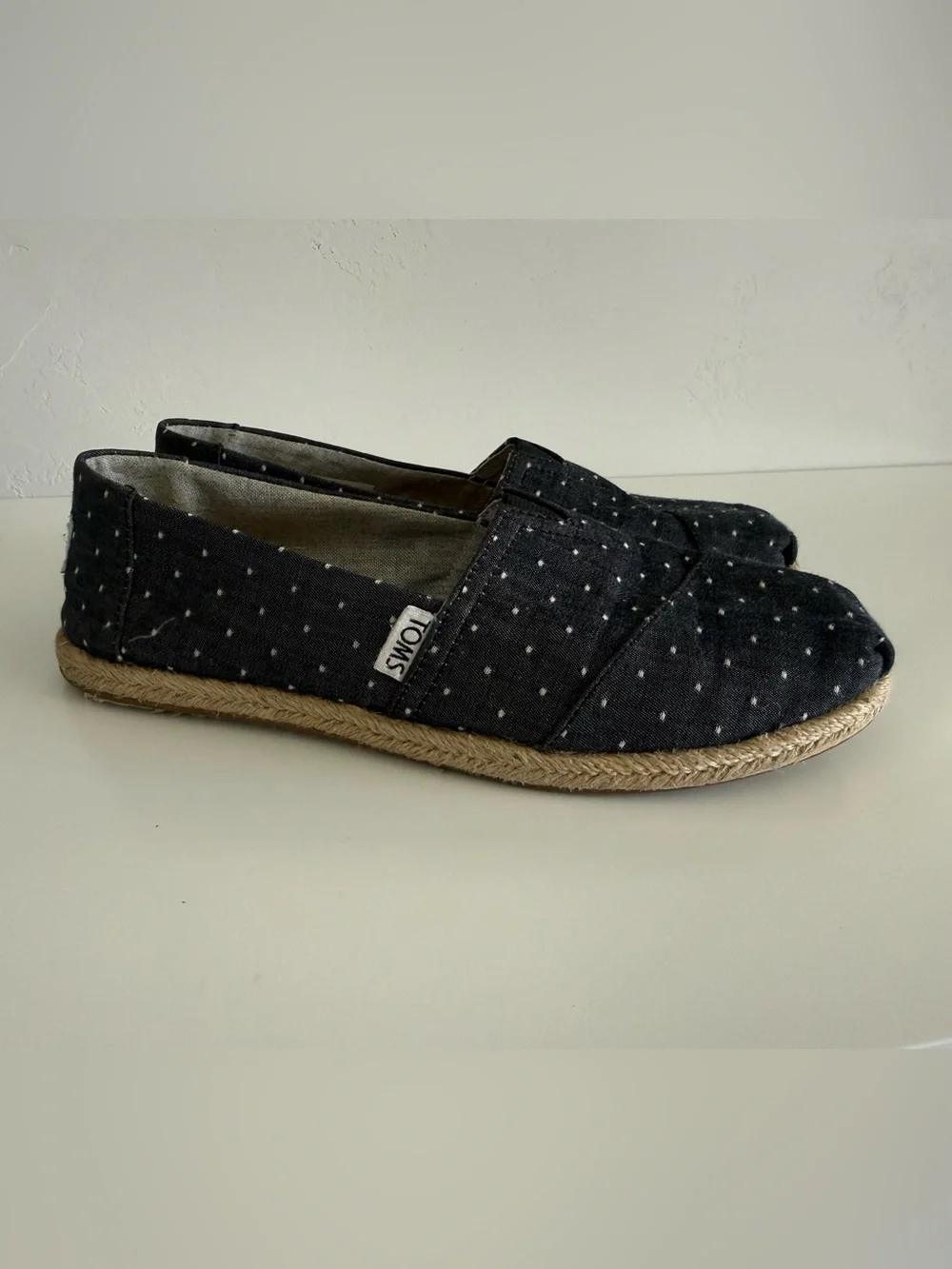 TOMS Dark Blue Polka Dot Slip-On Espadrilles